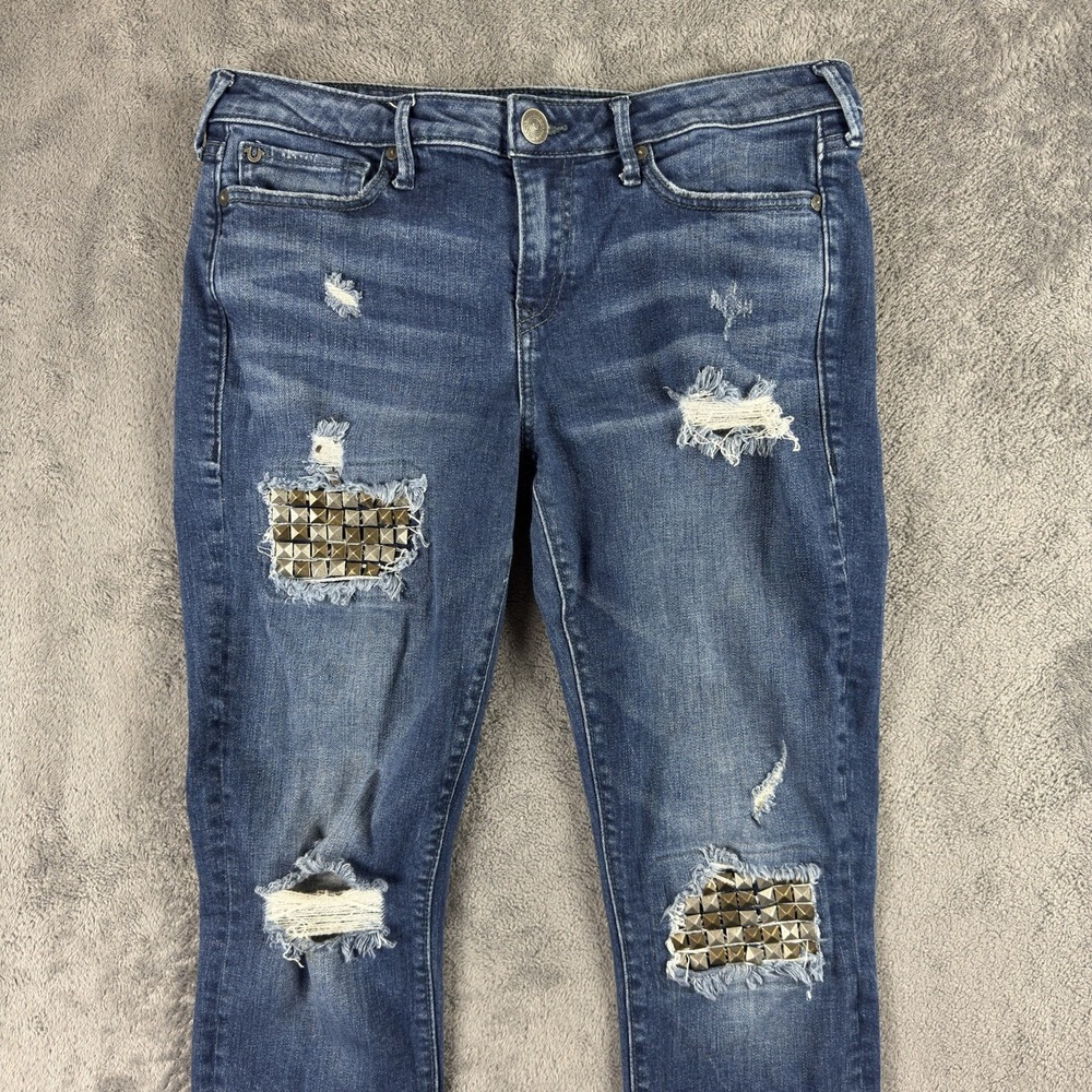 TRUE RELIGION Halle Mid Rise‎ Super Skinny Jeans Womens 32x29 Blue Distressed